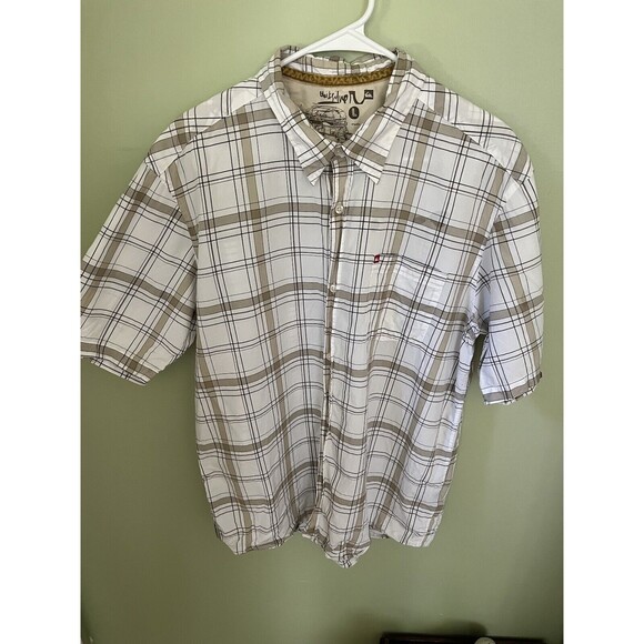 QuikSilver Men's Casual Plaid Button Down Shirt White/Tan Size Large - Picture 1 of 6